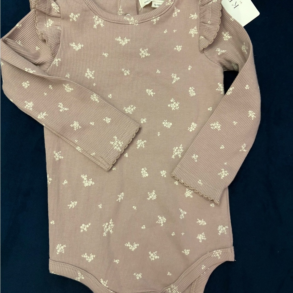 NWT KENDI Dusty Rose Floral Ribbed Baby One-Piece & Pants Set - Picture 6 of 6